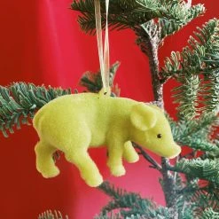 One Hundred Eighty Degress Flocked Pig Ornament - Green