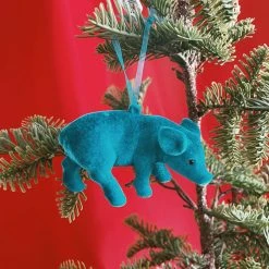 One Hundred Eighty Degress Flocked Pig Ornament - Blue Arkansas Razorbacks