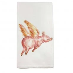 French Graffiti Flying Pig Dish Towel