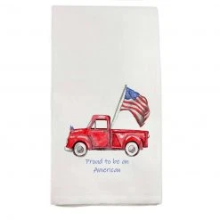 French Graffiti 4th Of July Weekend Red Truck With Flag And Quote Dishtowel
