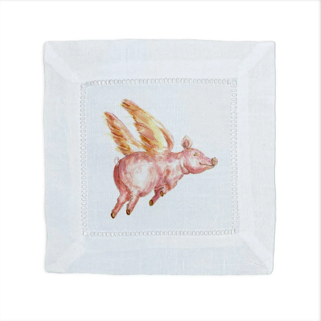 French Graffiti Flying Pig Cocktail Napkins 4 French Graffiti Flying Pig Cocktail Napkins