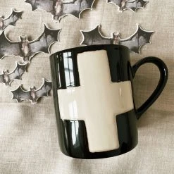 CREATIVE COOP Mugs Swiss Cross Mug - Black + Cream