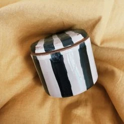 Creative Co-op Kitchenware Black Striped Stoneware Canister