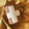CREATIVE COOP Swiss Cross Mug - Brown + Cream Mugs