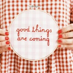 Gifts For Her Cotton Clara: Good Things Are Coming Gingham Hoop Embroidery Kit