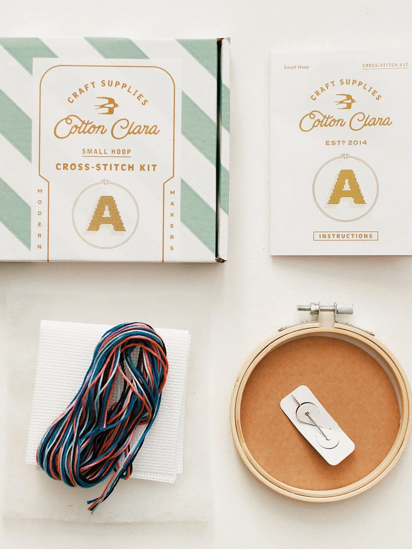 Cotton Clara: Drop Shadow Alphabet Cross Stitch Kit - Blue Pale Blue Pink Black Gifts For Her 3 Cotton Clara: Drop Shadow Alphabet Cross Stitch Kit - Blue Pale Blue Pink Black Gifts For Her