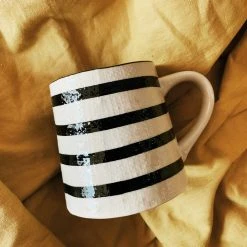 Creative Co-op Black + White Striped Mug