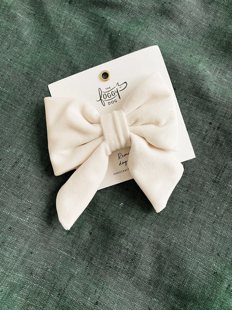 The Foggy Dog Pets Ivory Velvet Lady Dog Bow - Small 3 The Foggy Dog Pets Ivory Velvet Lady Dog Bow - Small