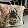 Creative Co-op Punch Hook Bee Square Pillow Honey