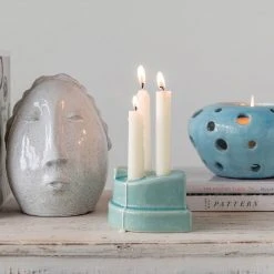Creative Co-op Aqua Taper Candle Holder