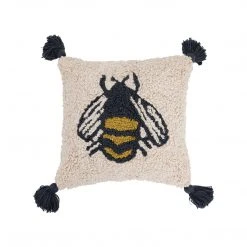 Creative Co-op Punch Hook Bee Square Pillow Honey