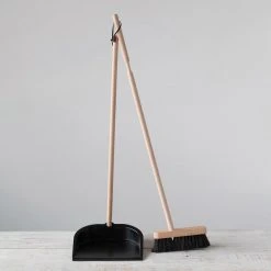 Creative Co-op Beech Wood Broom + Metal Dustpan