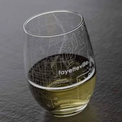 Well Told Fayetteville AR Map Stemless Wine Glass