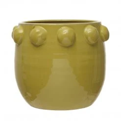 Creative Co-op Chartruese Terracotta Planter With Raised Dots - PICKUP ONLY Decor
