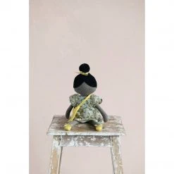 Creative Co-op Fabric Doll In Floral Dress And Purse