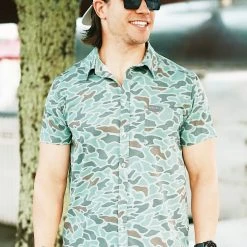 Gifts For Him Burlebo: Performace SS Button Up - Retro Duck Camo