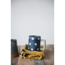 Creative Co-op Blue Stoneware Mug With Dots