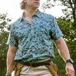 Gifts For Him Burlebo: Performace SS Button Up - Retro Duck Camo