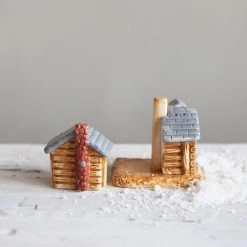 Creative Co-op Log Cabin Salt + Pepper Shakers Kitchenware